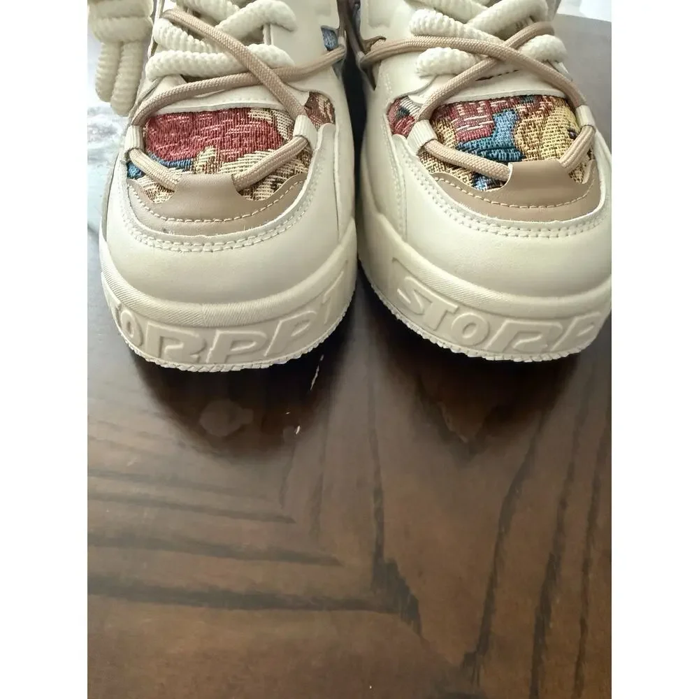 GAISIMA Beige Brown Storppt Low Top Sneakers Size 43 Men’s 9.5 Bear Print New